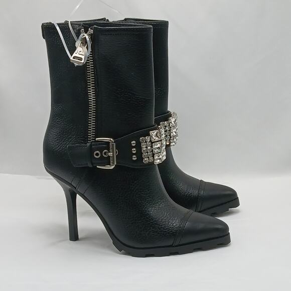 Karl Lagerfeld Mable Boot Women 6.5 Black Leather Crystal Embellished Whimsygoth - Picture 1 of 12